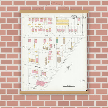 Old map wall art mockup — magnetic wood frame on brick wall — Sanborn Fire Insurance Map from El Paso, El Paso County, Texas (1905), Sheet #0022