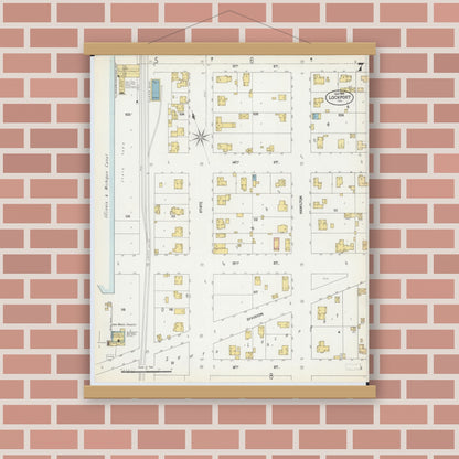 Old map wall art mockup — magnetic wood frame on brick wall — Sanborn Fire Insurance Map from Lockport, Will County, Illinois (1902), Sheet #0007
