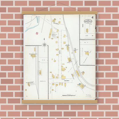 Old map wall art mockup — magnetic wood frame on brick wall — Sanborn Fire Insurance Map from Granite Falls, Yellow Medicine And Chippewa Counties, Minnesota (1899), Sheet #0004