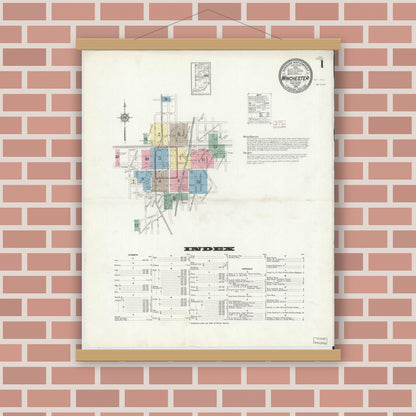Old map wall art mockup — magnetic wood frame on brick wall — Sanborn Fire Insurance Map from Winchester, Randolph County, Indiana (1914) - Complete Map Set