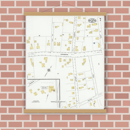 Old map wall art mockup — magnetic wood frame on brick wall — Sanborn Fire Insurance Map from Holliston, Middlesex County, Massachusetts (1919), Sheet #0007