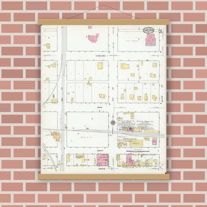 Old map wall art mockup — magnetic wood frame on brick wall — Sanborn Fire Insurance Map from Sheldon, Iroquois County, Illinois (1919), Sheet #0003