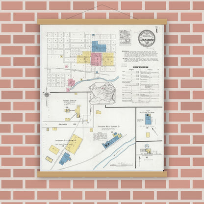 Old map wall art mockup — magnetic wood frame on brick wall — Sanborn Fire Insurance Map from Jacksboro, Jack County, Texas (1921) - Complete Map Set