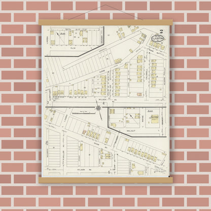Old map wall art mockup — magnetic wood frame on brick wall — Sanborn Fire Insurance Map from Clairton, Allegheny County, Pennsylvania (1915), Sheet #0002