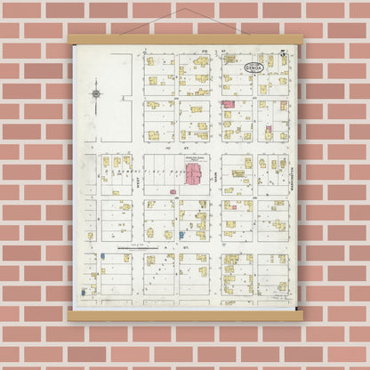Old map wall art mockup — magnetic wood frame on brick wall — Sanborn Fire Insurance Map from Genoa, Ottawa County, Ohio (1920), Sheet #0005