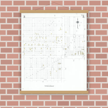 Old map wall art mockup — magnetic wood frame on brick wall — Sanborn Fire Insurance Map from Freer, Duval County, Texas (1948), Sheet #0003