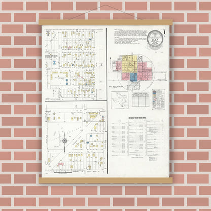 Old map wall art mockup — magnetic wood frame on brick wall — Sanborn Fire Insurance Map from Elsa, Hidalgo County, Texas (1949) - Complete Map Set