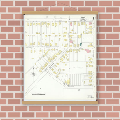 Old map wall art mockup — magnetic wood frame on brick wall — Sanborn Fire Insurance Map from Salem, Columbiana County, Ohio (1909), Sheet #0011