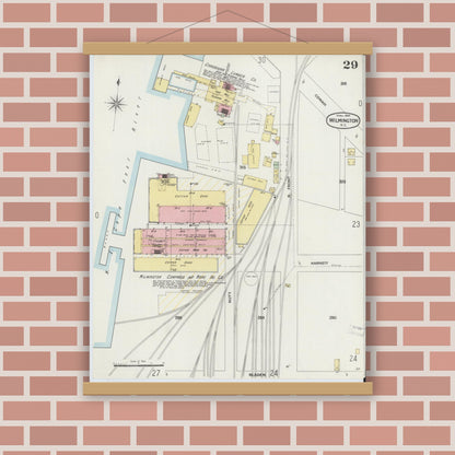 Old map wall art mockup — magnetic wood frame on brick wall — Sanborn Fire Insurance Map from Wilmington, New Hanover County, North Carolina (1898), Sheet #0029