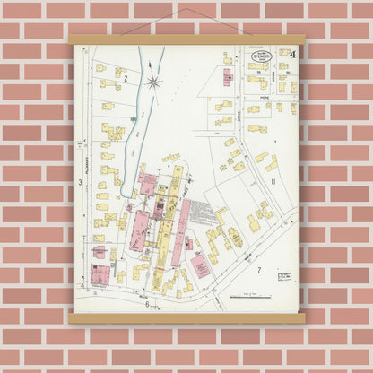 Old map wall art mockup — magnetic wood frame on brick wall — Sanborn Fire Insurance Map from Spencer, Worcester County, Massachusetts (1901), Sheet #0004