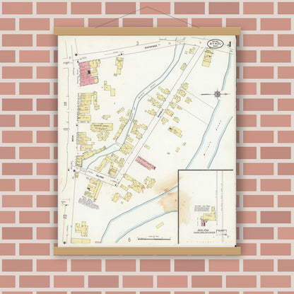 Old map wall art mockup — magnetic wood frame on brick wall — Sanborn Fire Insurance Map from Athol, Worcester County, Massachusetts (1911), Sheet #0004