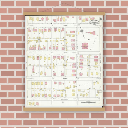 Old map wall art mockup — magnetic wood frame on brick wall — Sanborn Fire Insurance Map from Saint Charles, Saint Charles County, Missouri (1909), Sheet #0008