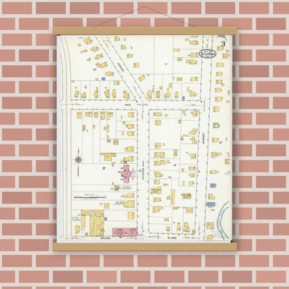 Old map wall art mockup — magnetic wood frame on brick wall — Sanborn Fire Insurance Map from Sylvania, Lucas County, Ohio (1919), Sheet #0003