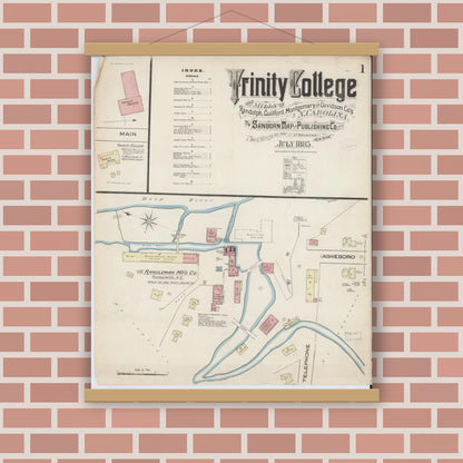 Old map wall art mockup — magnetic wood frame on brick wall — Sanborn Fire Insurance Map from Trinity College, Randolph County, North Carolina (1885) - Complete Map Set