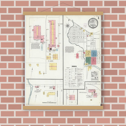 Old map wall art mockup — magnetic wood frame on brick wall — Sanborn Fire Insurance Map from Tarboro, Edgecombe County, North Carolina (1901) - Complete Map Set