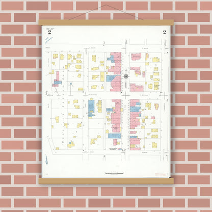 Old map wall art mockup — magnetic wood frame on brick wall — Sanborn Fire Insurance Map from Yale, Saint Clair County, Michigan (1937), Sheet #0002