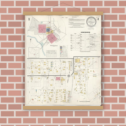 Old map wall art mockup — magnetic wood frame on brick wall — Sanborn Fire Insurance Map from Cotulla, La Salle County, Texas (1948), Sheet #0001