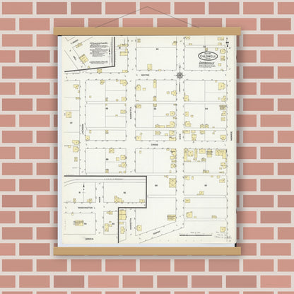 Old map wall art mockup — magnetic wood frame on brick wall — Sanborn Fire Insurance Map from Caldwell, Noble County, Ohio (1911), Sheet #0007