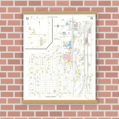 Old map wall art mockup — magnetic wood frame on brick wall — Sanborn Fire Insurance Map from Webster City, Hamilton County, Iowa (1938), Sheet #0011