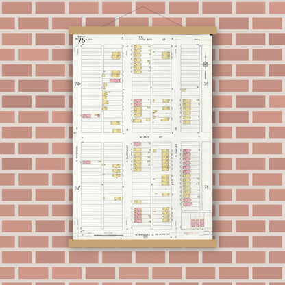 Old map wall art mockup — magnetic wood frame on brick wall — Sanborn Fire Insurance Map from Chicago, Cook County, Illinois (1920), Sheet #0075
