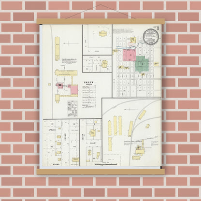 Old map wall art mockup — magnetic wood frame on brick wall — Sanborn Fire Insurance Map from Standish, Arenac County, Michigan (1895) - Complete Map Set