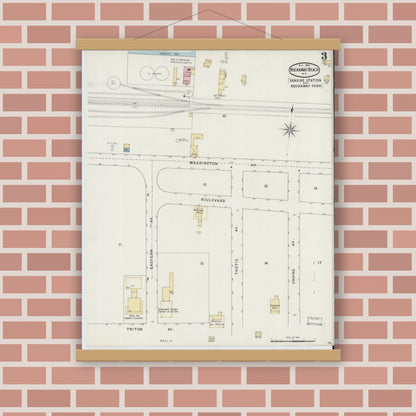 Old map wall art mockup — magnetic wood frame on brick wall — Sanborn Fire Insurance Map from Rockaway Beach, Queens County, New York (1894), Sheet #0003