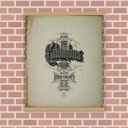 Old map wall art mockup — magnetic wood frame on brick wall — Sanborn Fire Insurance Map from Columbus, Franklin County, Ohio (1901), Sheet #0001