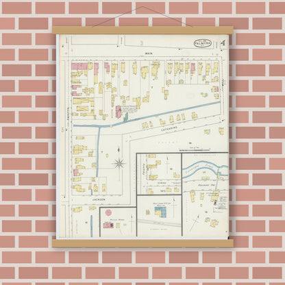 Old map wall art mockup — magnetic wood frame on brick wall — Sanborn Fire Insurance Map from Palmyra, Wayne County, New York (1894), Sheet #0004