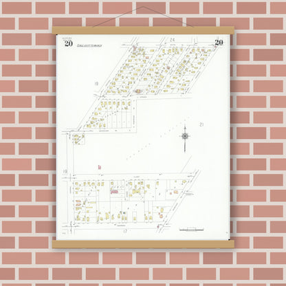 Old map wall art mockup — magnetic wood frame on brick wall — Sanborn Fire Insurance Map from Beloit, Rock County, Wisconsin (1939), Sheet #0020