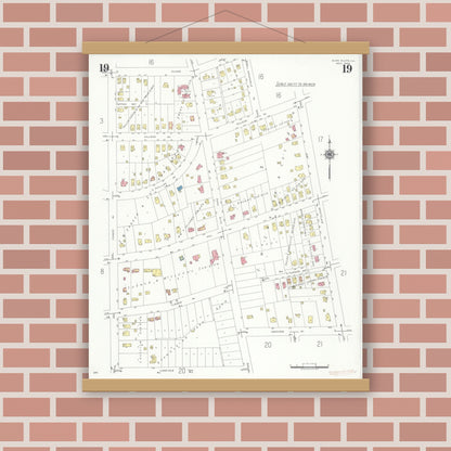 Old map wall art mockup — magnetic wood frame on brick wall — Sanborn Fire Insurance Map from Glen Ellyn, Du Page County, Illinois (1940), Sheet #0019