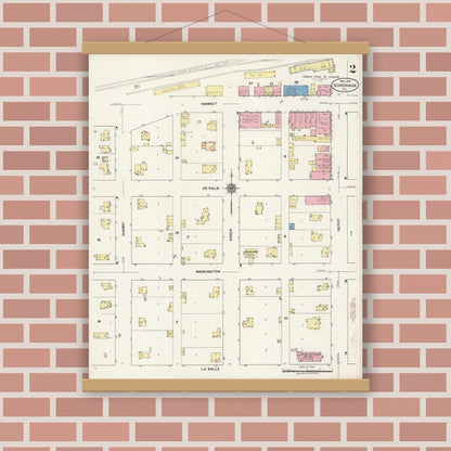 Old map wall art mockup — magnetic wood frame on brick wall — Sanborn Fire Insurance Map from Somonauk, De Kalb County, Illinois (1921), Sheet #0002