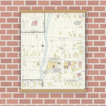 Old map wall art mockup — magnetic wood frame on brick wall — Sanborn Fire Insurance Map from Jackson, Cape Girardeau County, Missouri (1921), Sheet #0002