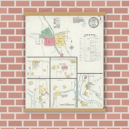 Old map wall art mockup — magnetic wood frame on brick wall — Sanborn Fire Insurance Map from Jordan, Onondaga County, New York (1898) - Complete Map Set