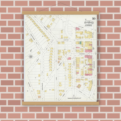 Old map wall art mockup — magnetic wood frame on brick wall — Sanborn Fire Insurance Map from Turtle Creek Valley, Allegheny County, Pennsylvania (1906), Sheet #0010