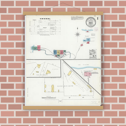 Old map wall art mockup — magnetic wood frame on brick wall — Sanborn Fire Insurance Map from Tower, Saint Louis County, Minnesota (1904), Sheet #0001