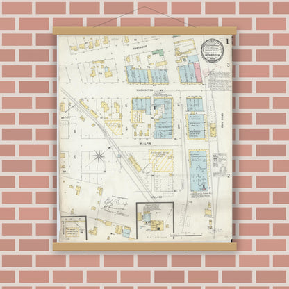 Old map wall art mockup — magnetic wood frame on brick wall — Sanborn Fire Insurance Map from Navasota, Grimes County, Texas (1896) - Complete Map Set