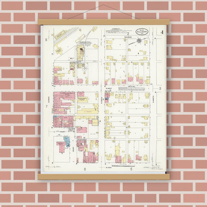 Old map wall art mockup — magnetic wood frame on brick wall — Sanborn Fire Insurance Map from Hillsboro, Highland County, Ohio (1911), Sheet #0004