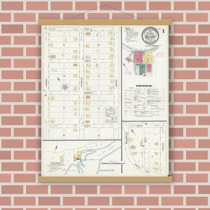 Old map wall art mockup — magnetic wood frame on brick wall — Sanborn Fire Insurance Map from Bolivar, Westmoreland County, Pennsylvania (1909) - Complete Map Set