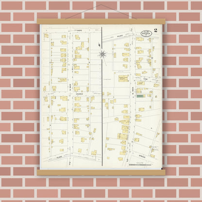Old map wall art mockup — magnetic wood frame on brick wall — Sanborn Fire Insurance Map from Avoca, Luzerne County, Pennsylvania (1908), Sheet #0002