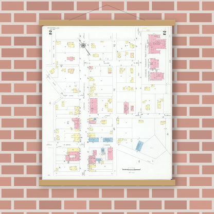 Old map wall art mockup — magnetic wood frame on brick wall — Sanborn Fire Insurance Map from Doylestown, Wayne County, Ohio (1947), Sheet #0002