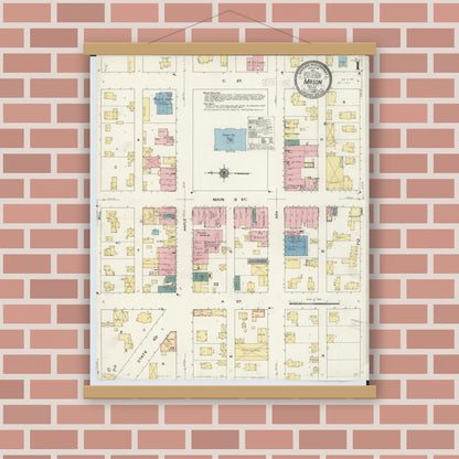 Old map wall art mockup — magnetic wood frame on brick wall — Sanborn Fire Insurance Map from Mason, Ingham County, Michigan (1909) - Complete Map Set