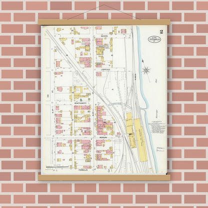 Old map wall art mockup — magnetic wood frame on brick wall — Sanborn Fire Insurance Map from Saint Charles, Saint Charles County, Missouri (1900), Sheet #0002