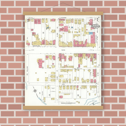 Old map wall art mockup — magnetic wood frame on brick wall — Sanborn Fire Insurance Map from Stroudsburg, Monroe County, Pennsylvania (1923), Sheet #0007