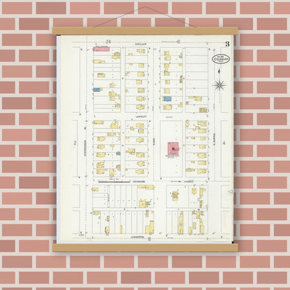 Old map wall art mockup — magnetic wood frame on brick wall — Sanborn Fire Insurance Map from Escanaba, Delta County, Michigan (1906), Sheet #0003
