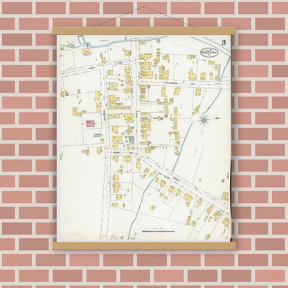 Old map wall art mockup — magnetic wood frame on brick wall — Sanborn Fire Insurance Map from New Egypt, Ocean County, New Jersey (1905), Sheet #0003