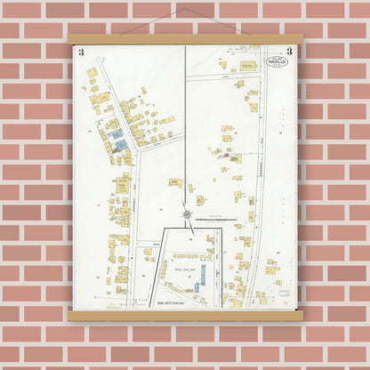 Old map wall art mockup — magnetic wood frame on brick wall — Sanborn Fire Insurance Map from Waialua, Honolulu County, Hawaii (1927), Sheet #0003