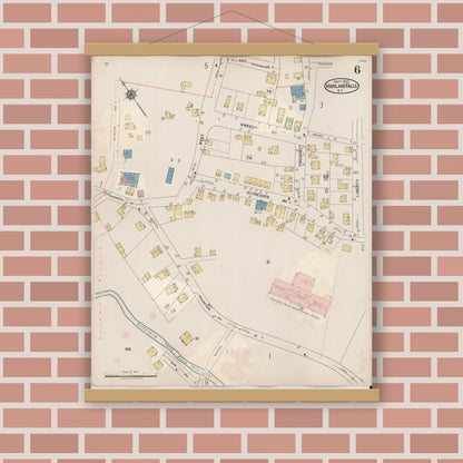 Old map wall art mockup — magnetic wood frame on brick wall — Sanborn Fire Insurance Map from Highland Falls, Orange County, New York (1937), Sheet #0006