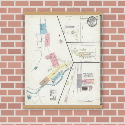Old map wall art mockup — magnetic wood frame on brick wall — Sanborn Fire Insurance Map from Everett, Bedford County, Pennsylvania (1891) - Complete Map Set