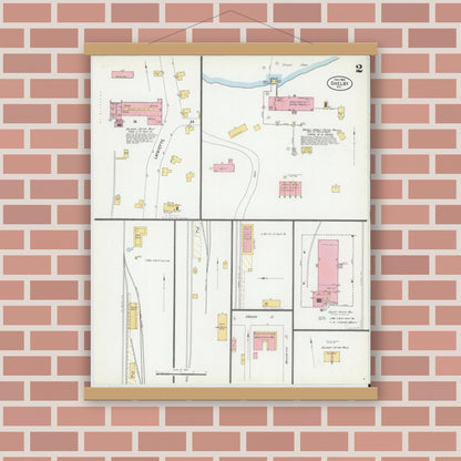 Old map wall art mockup — magnetic wood frame on brick wall — Sanborn Fire Insurance Map from Shelby, Cleveland County, North Carolina (1900), Sheet #0002