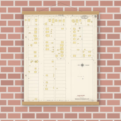 Old map wall art mockup — magnetic wood frame on brick wall — Sanborn Fire Insurance Map from Brawley, Imperial County, California (1916), Sheet #0008